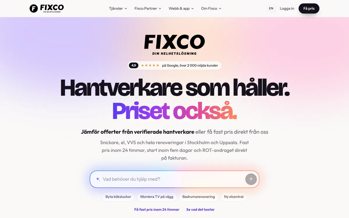 Startsidan på fixco.se