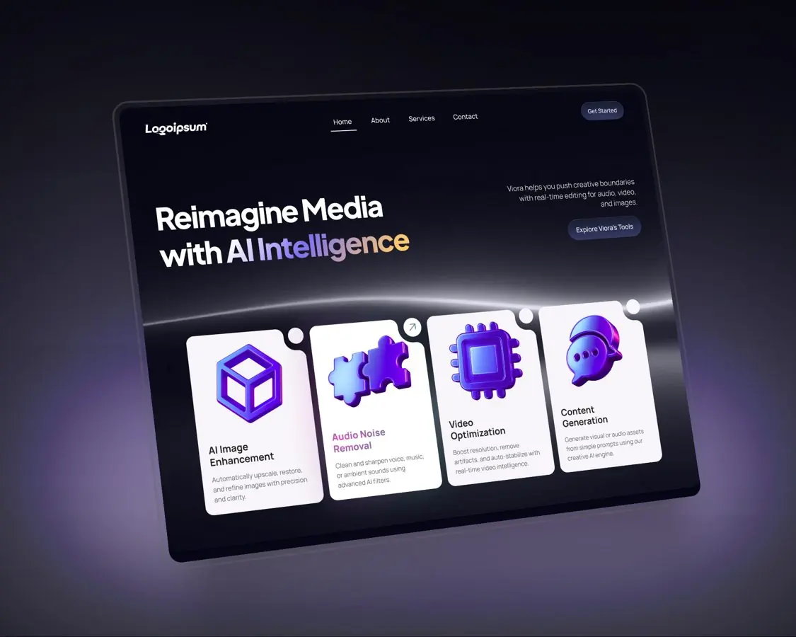 Mediaplattform med bildkort och redaktionell presentation
